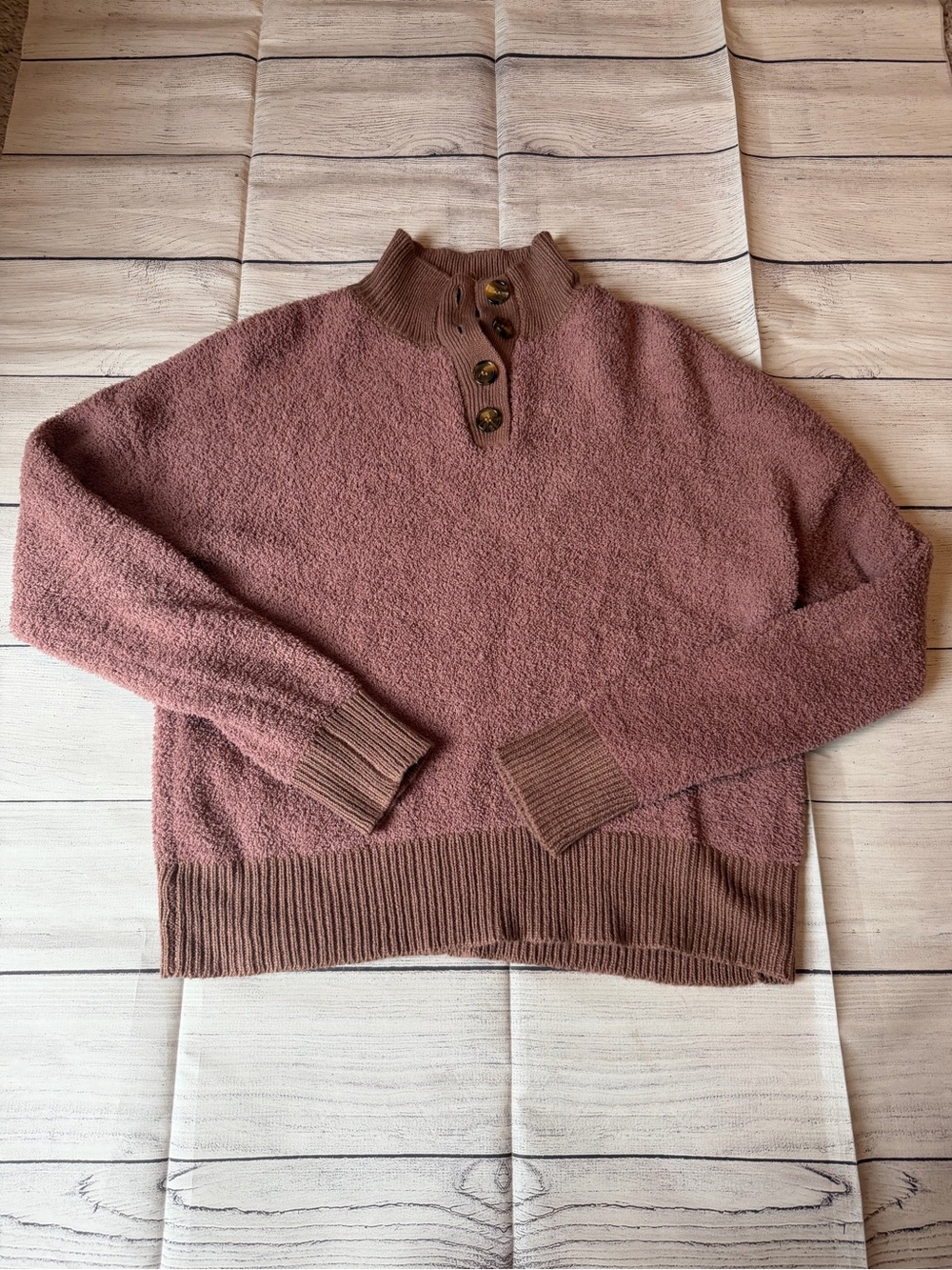 Women's Pink Lily Cozy Button-Neck Sweater in Dusty Rose